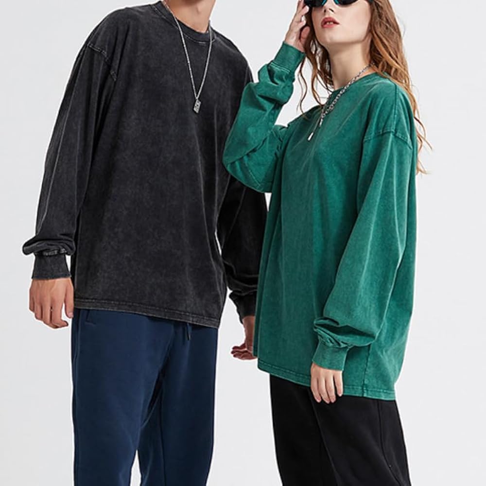 Men's Heavy Cotton Long Sleeve T-Shirt Wash Solid Oversized